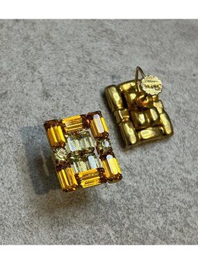 SHERMAN Amber / Clear Rhinestone Screw-Back Clip-on Earrings